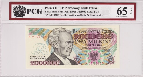 Polska III RP 2.000.000 Złotych CM-190a P-158a 1992 PCG 65 A.jpg