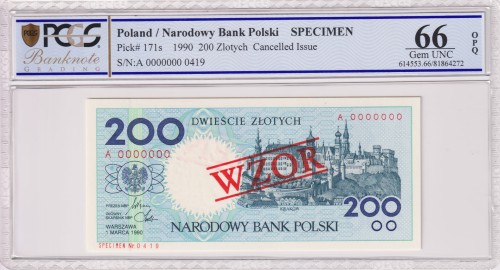 Polska III RP 200 Złotych P-171s 1990 PCG 66 A.jpg