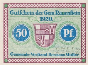 Rauenstein 50 Pf  G-R10.1 1920 aUNC