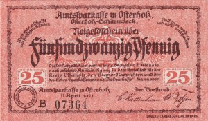 Osterholz 25 Pf G-O29.3a 11.4.1921 UNC