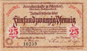 Osterholz 25 Pf G-O29.5a 31.5.1921 UNC