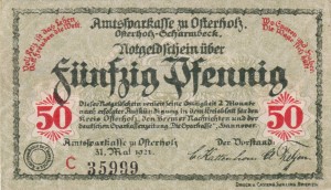 Osterholz 50 Pf G-O29.5b 31.5.1921 AU/UNC