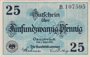 Osnabruck 25 Pf G-O26.4b 1.9.1921 AU/UNC
