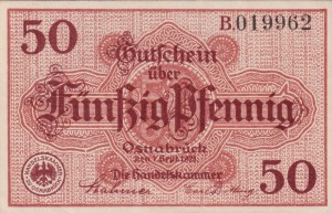 Osnabruck 50 Pf G-O26.4c 1.9.1921 aUNC