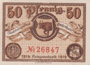 Ochsenfurt 50 Pf G-O10.3 1914-1919 AU/UNC