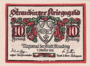 Straubing 10 Pf G-S119.10 1.10.1918-1.1.1922 UNC