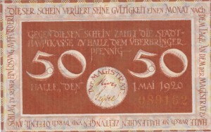 Halle 50 Pf G-H4.5 1.5.1920 aUNC
