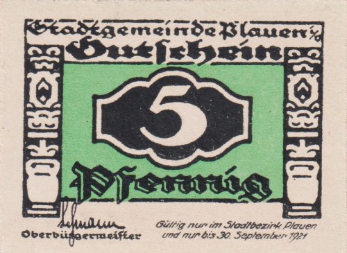 Plauen 5 Pf G-P26.6 30.9.1921 UNC A.jpg