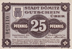 Domitz 25 Pf G-D24.1 1.6.1920 AU/UNC