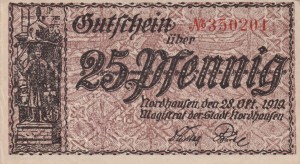 Nordhausen 25 Pf G-N56.6 28.10.1919 AU/UNC