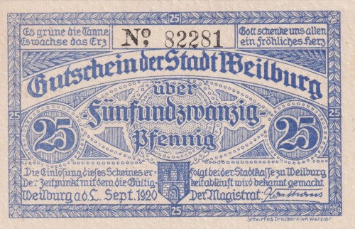 Weillburg a.d. Lahn 25 Pf G-W19.5b 9.1920 aUNC A.jpg