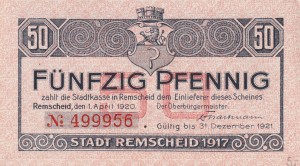 Remscheid 50 Pf G-R25.5b 1.4.1920-31.12.1921 aUNC 