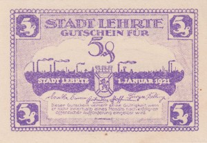 Lehrte 5 Pf G-L30.1 1.1.1921 aUNC 