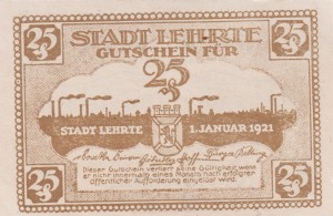 Lehrte 25 Pf G-L30.1c 1.1.1921 AU/UNC 