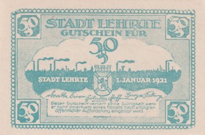 Lehrte 50 Pf G-L30.1d 1.1.1921 AU/UNC 