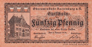 Rottenburg 50 Pf G-R49.3 2.1.1918-1.1.1921 UNC 