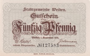Weiden 50 Pf G-W18.4c 1.9.1918 aUNC 