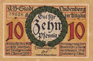 Lindenberg i. Allgau 10 Pf G-L47 1.5.1918-1.1.1919 AU/UNC 