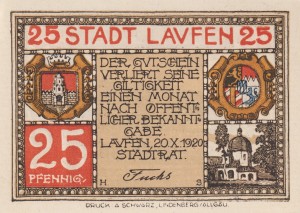 Laufen 25 Pf  G-L20.1 20.10.1920 UNC