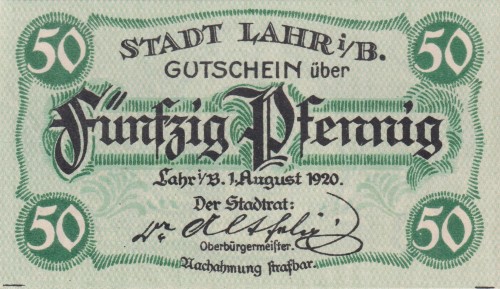 Lahr 50 Pf G-L6.10 1.8.1920 UNC A.jpg