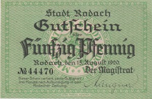 Rodach 50 Pf G-R33.2 15.8.1920 aUNC 