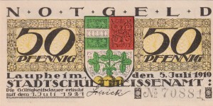 Laupheim 50 Pf G-L23.3 5.7.1919-1.7.1921 UNC 