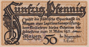 Mayen-Andernach 50 Pf G-M20.1 6.1919-31.3.1921 aUNC 