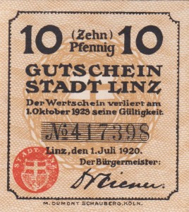 Linz a. Rhein 10 Pf G-L50.14a 1.7.1920-1.10.1923 UNC 