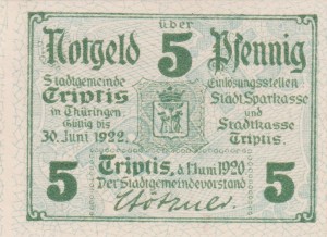 Triptis 5 Pf G-T28.2a 1.6.1920-30.6.1922 UNC