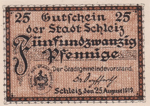 Schleiz 25 Pf G-S31.4 25.8.1919 UNC A.jpg