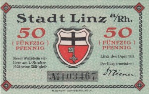 Linz a. Rhein 50 Pf G-L50.15 1.4.1919-1.10.1923 UNC 