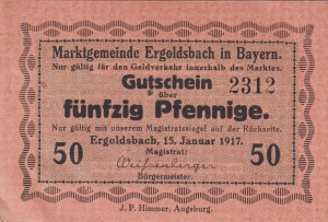 Ergoldsbach 50 Pf G-E23 15.1.1917 XF