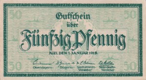 Kiel 50 Pf G-K22.5 1.1.1918  aUNC