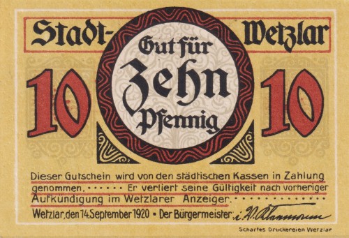 Wetzlar 10 Pf G-W36 14.9.1920  aUNC A.jpg