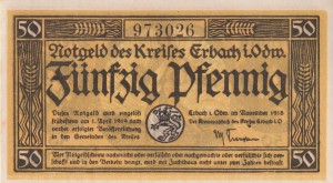Erbach im Odenwald 50 Pf G-E20 11.1918-1.4.1919 aUNC