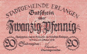 Erlangen 20 Pf G-E25.1 29/31.10.1918 UNC