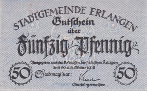 Erlangen 50 Pf G-E25.1 29/31.10.1918 UNC