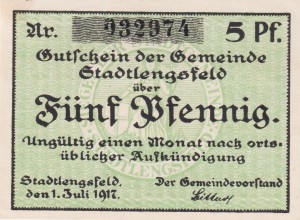 Stadtlengsfeld 5 Pf G-S98.8a 1.7.1917 aUNC