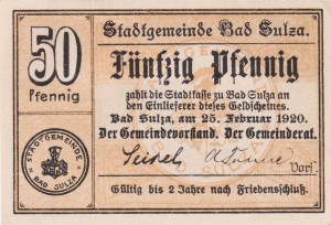 Sulza 50 Pf G-S129.6 25.2.1920 AU/UNC