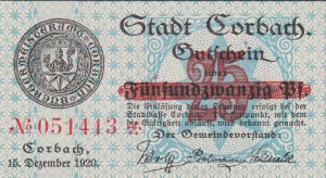 Corbach 25 Pf G-C26.4a  15.12.1920 UNC