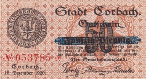Corbach 50 Pf G-C26.4b  15.12.1920 UNC