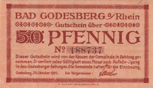 Godesberg 50 Pf G-G22.1c 25.10.1920 AU/UNC