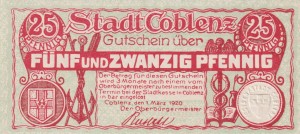 Coblenz 25 Pf G-C19.7 1.3.1920 UNC