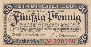 Crefeld 50 Pf G-C29.6b 22.4.1920-31.3.1922 UNC