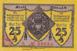 Ulm 25 Pf G-U6.2a 22.10.1918-1.11.1920 aUNC