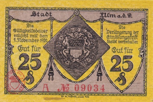 Ulm 25 Pf G-U6.2a 22.10.1918-1.11.1920 aUNC A.jpg