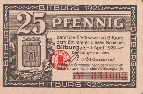 Bitburg 25 Pf G-B57.6 1.4.1920 aUNC A.jpg