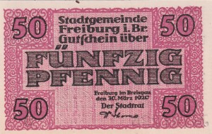 Freiburg 50 Pf G-F21.4b 30.3.1920 UNC