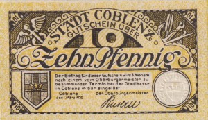 Coblenz 10 Pf  G-C19.6 1.3.1920 aUNC