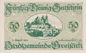 Breisach 50 Pf  G-B84.6 1.8.1919 aUNC